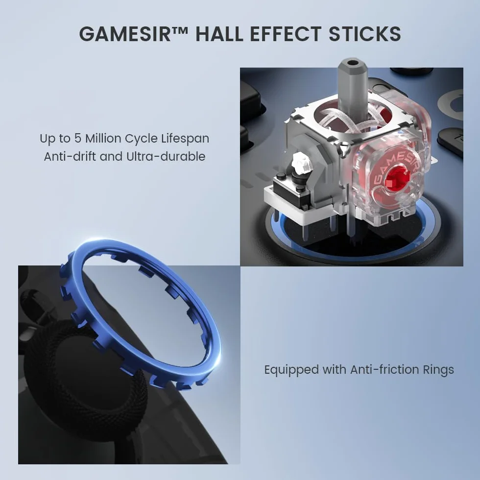 GameSir Super Nova Controller Wireless con Base di Ricarica – Stick Hall Effect, Grilletti Regolabili – Switch/Switch 2 Gyro, PC, Mobile – Nightfall Blue