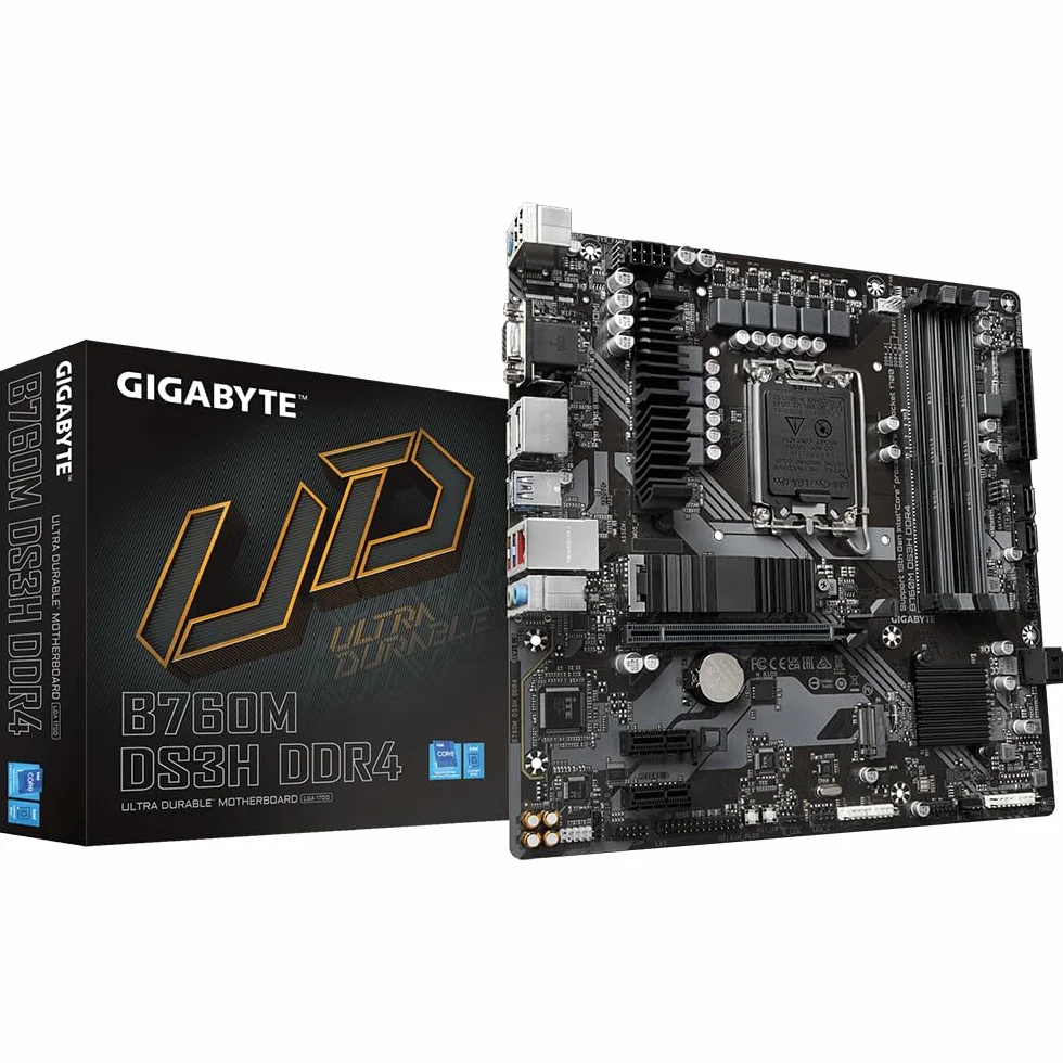 GIGABYTE B760M DS3H DDR4 Scheda Madre - Supporta CPU Intel Core di 14a Generazione, VRM Digitale 6+2+1 Fasi, fino a 5333MHz DDR4 (OC), 2xPCIe 4.0 M.2, LAN 2.5GbE, USB 3.2 Gen2