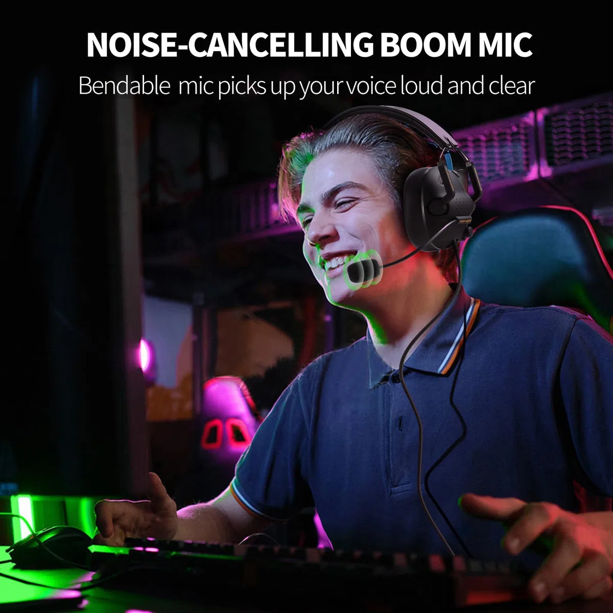 Senzer Cuffie gaming con cancellazione del rumore con microfono per Xbox One PS4 PS5 PC, imbottitura morbida in memory foam, pieghevole portatile, cuffie gamer cablate con microfono per Xbox 1 PS4 NS