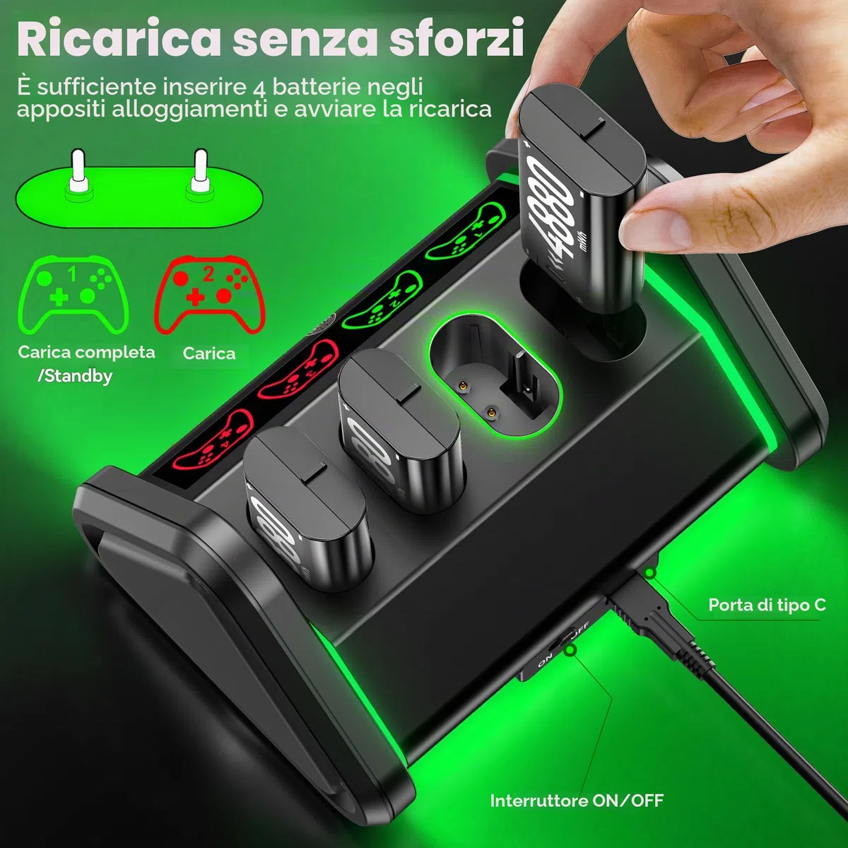 OIVO 4x4880mWh Batterie Ricaricabili per Controller Xbox One/Series X|S/Elite