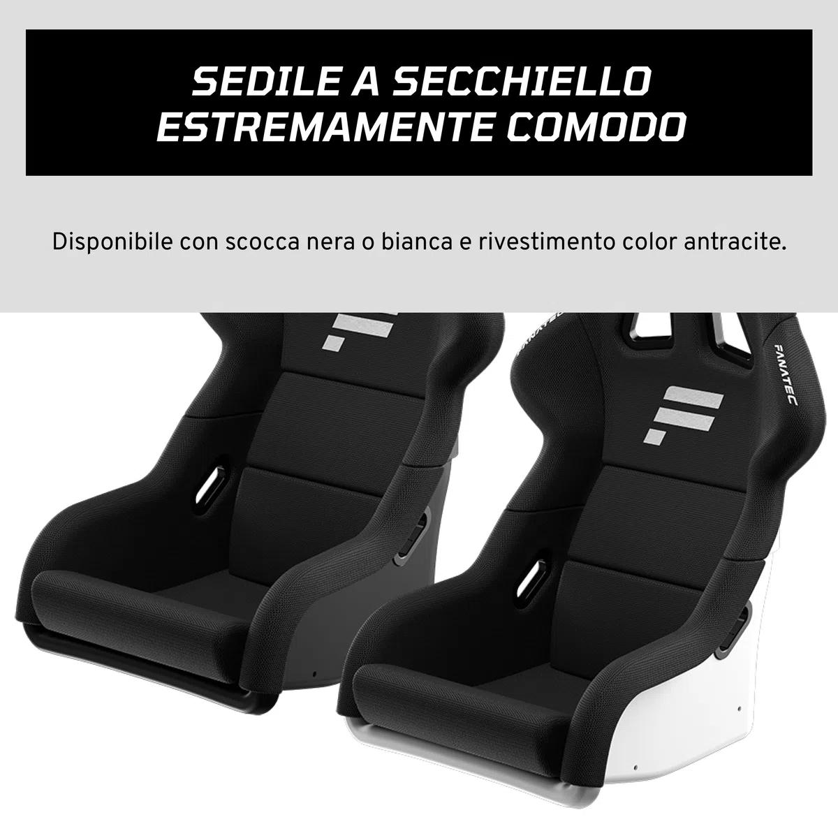FANATEC ClubSport GT Sim Racing Cockpit Seat – Nero | Resistenza e Rigidità, Scocca Rinforzata con Fibra, Imbottita Schiuma, Tessuto Traspirante, Supporto Lombare