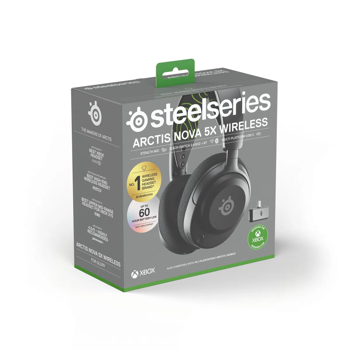 SteelSeries Arctis Nova 5X Cuffie Xbox Wireless Driver Magnetici Neodimio 100+ Preset Audio Batteria 60HR 2.4GHz BT Microfono ClearCast Gen2.X Xbox PS5 PC Cellulare