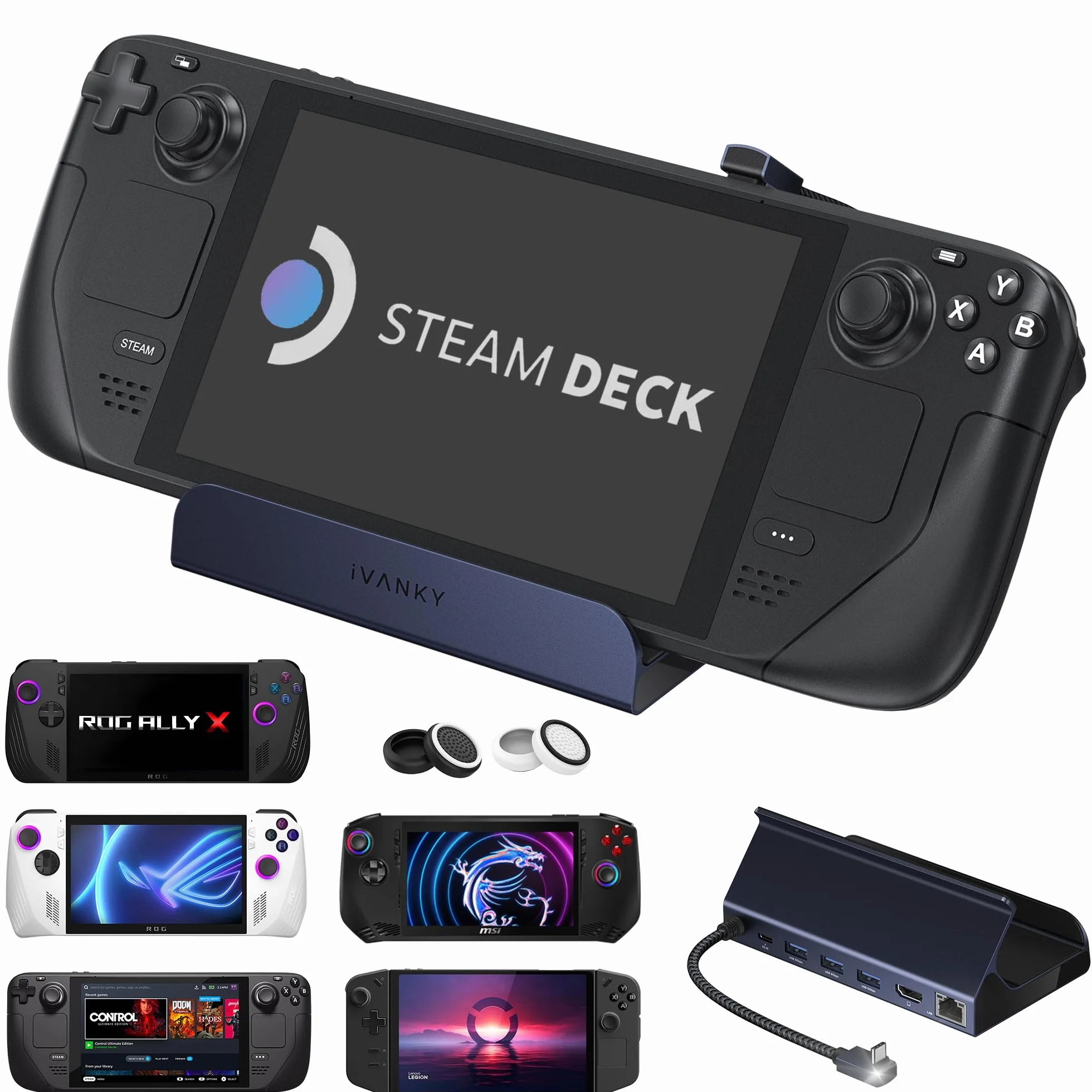 iVANKY 8-in-1 ROG Ally X Dock con HDMI 2.1 4K@144Hz, 3*USB-A 3.0, Carica USB-C da 100W, Ethernet da 1Gbps, Docking Station Compatibile con ASUS ROG Alloy X/Lenovo Legion go/Valve Steam Deck OLED