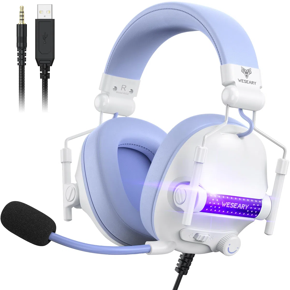 Cuffie da Gaming Over Ear con Cancellazione Rumore e Mic per PS4 PS5 PC Xbox One Switch, Memory Foam RGB 3.5mm