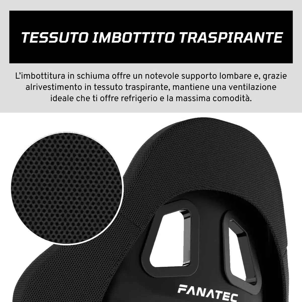 FANATEC ClubSport GT Sim Racing Cockpit Seat – Nero | Resistenza e Rigidità, Scocca Rinforzata con Fibra, Imbottita Schiuma, Tessuto Traspirante, Supporto Lombare