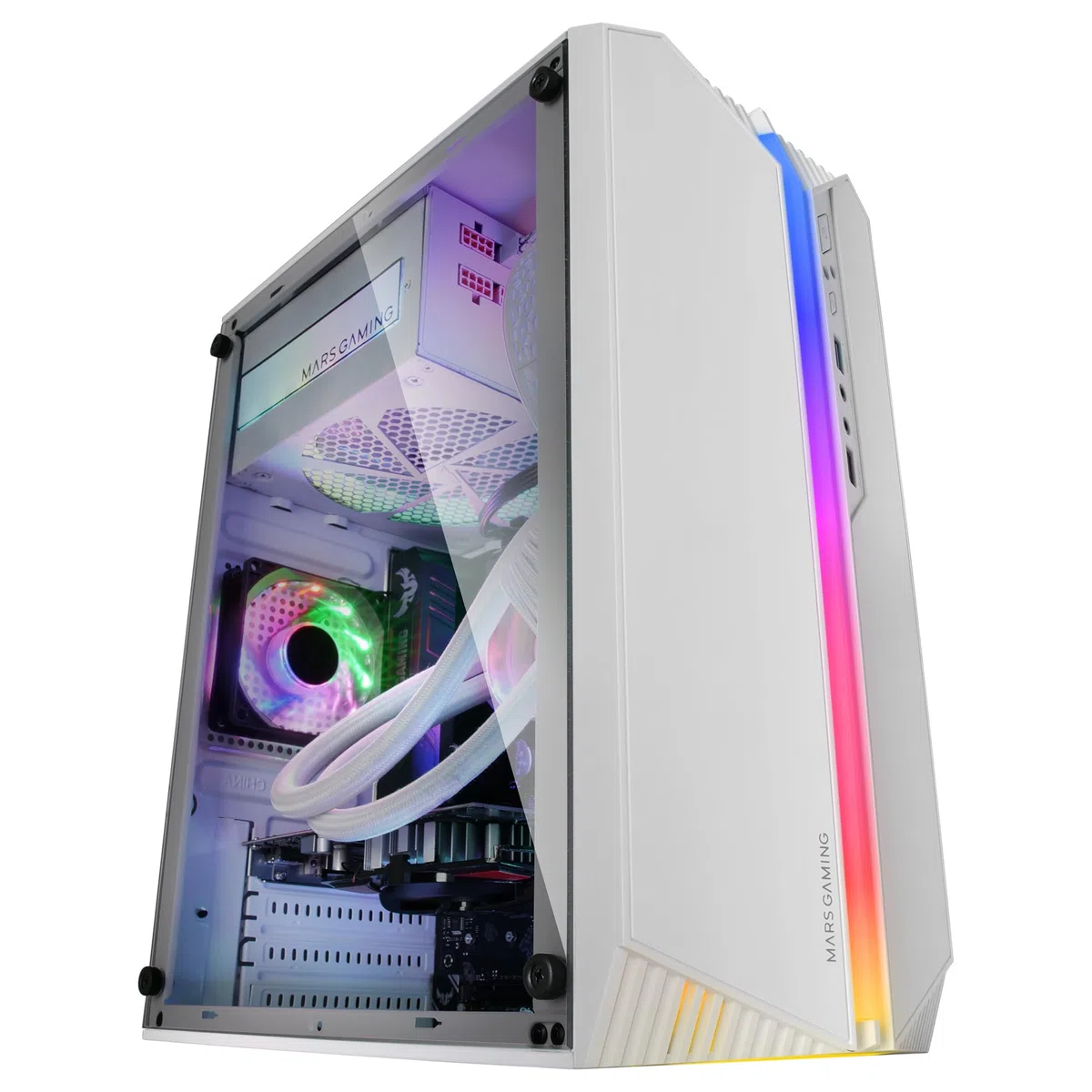 Mars Gaming MC-S1 Bianco, Case PC Gaming Compatto Micro-ATX, Illuminazione ARGB 12 Modalità, Ventola FRGB, Finestra Laterale Completa