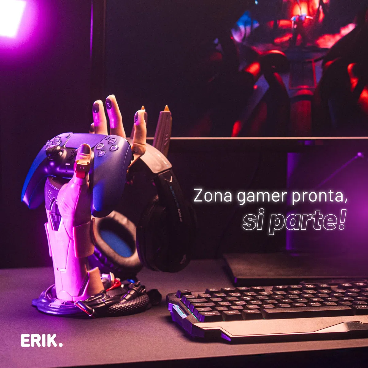 Grupo Erik Porta Cuffie da Scrivania e Porta Joystick PS5 Cyberpunk Supporto Controller PS5, PS4, XBOX Accessori Gaming Room 16x20x27.5 cm