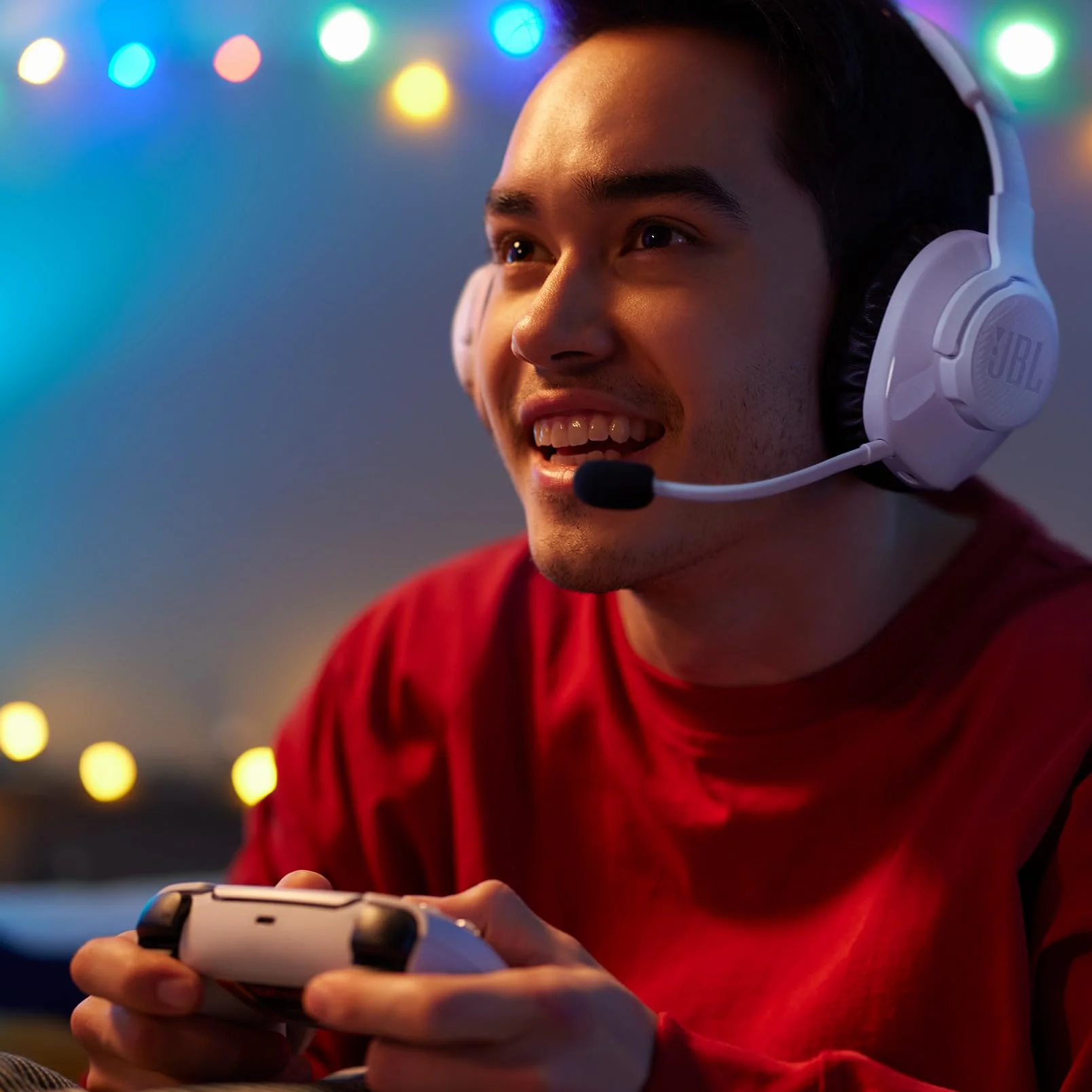 JBL Quantum 360P Cuffie Gaming Wireless Bluetooth PlayStation, Cancellazione Attiva Rumore, Microfono Rimovibile, Audio 3D, Bianco