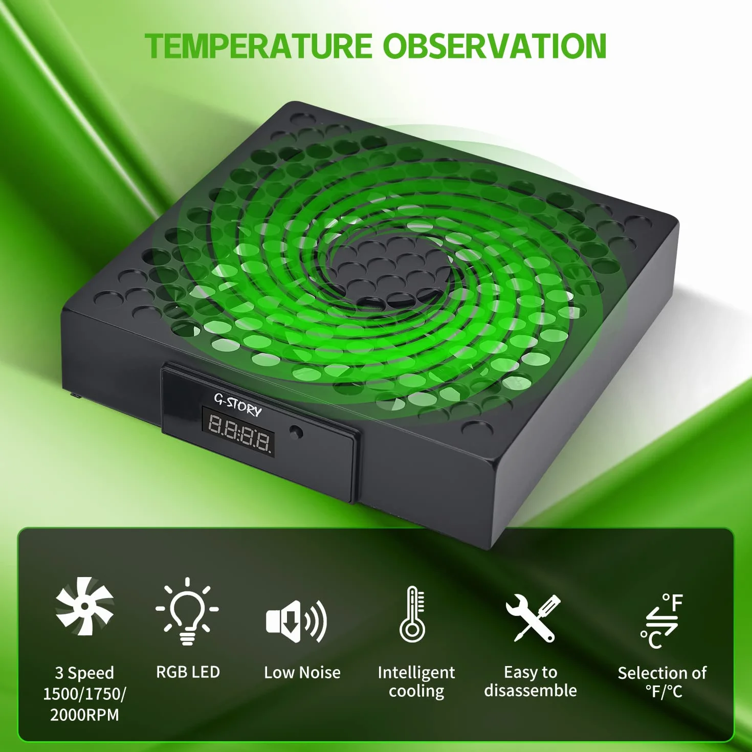 G-STORY Ventola di raffreddamento per Xbox Series X 140MM 3 velocità 1500/1750/2000RPM Nero