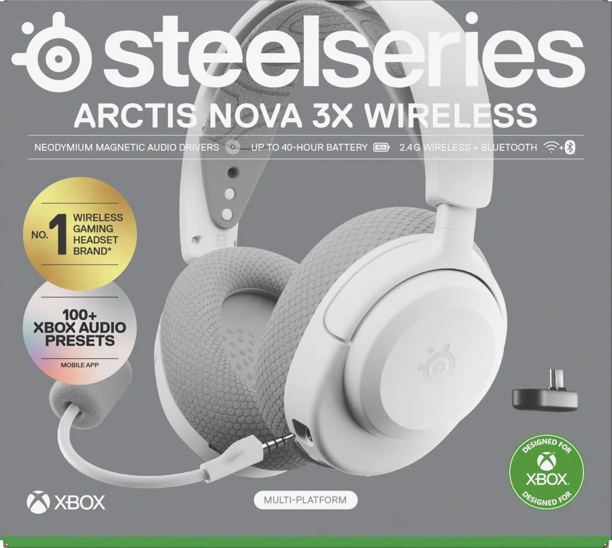 SteelSeries Arctis Nova 3X Cuffie da Gioco Wireless Multipiattaforma 2.4GHz/BT Bianco