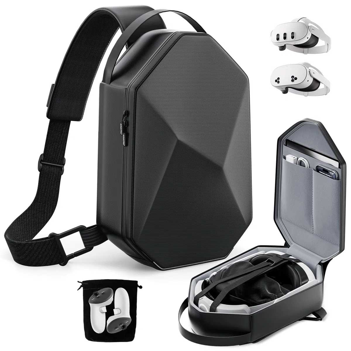 Custodia da Trasporto per Meta Quest 3S/Quest 3/Quest 2 - Custodia rigida da viaggio Compatibile con Kiwi Design/Bobovr Elite Cinturino e Accessori per Controller