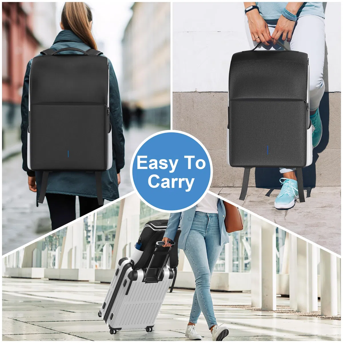Rysker Zaino per Console PS5/ Slim/ Pro, Custodia PS5 con Protezione Completa, Borsa di Grande Capacità per Controller, PS Portal, Laptop, Schede di Gioco, Zaino Playstation 5 con 3 Tasche per Cavi