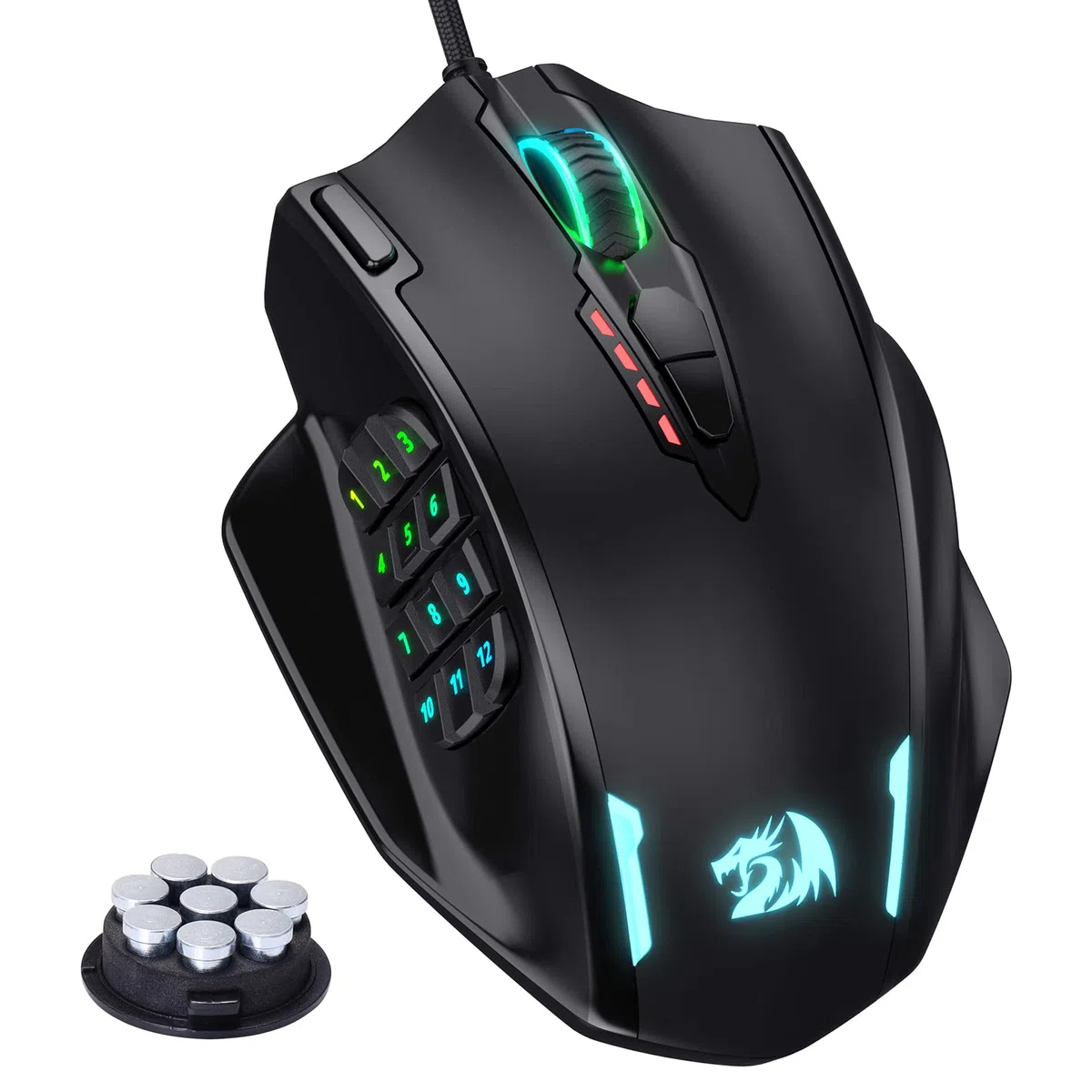 Redragon M908 Impact RGB LED MMO Mouse ottico da gioco cablato 12400 DPI 20 pulsanti programmabili