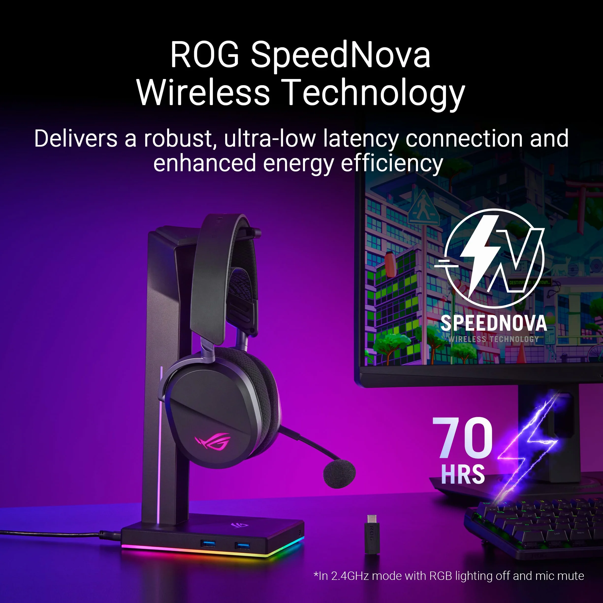 ASUS ROG Pelta, Cuffie da Gaming Senza Fili, Connessione 2.4GHz e Bluetooth, Audio Ampio, Autentico e Preciso, Driver Placcati in Titanio da 50mm, Per PC, Mac, PS, Switch, Android, Nere