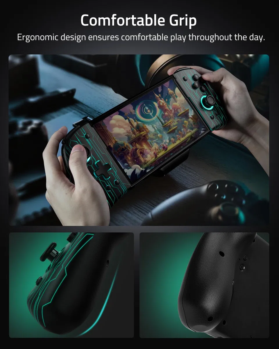 PALPOW Controller Switch luminoso – Compatibile con Nintendo Switch/OLED, design Luminpad ergonomico, Joypad monoblocco, RGB, Turbo, Mapping – Nero Meccanico Cyber