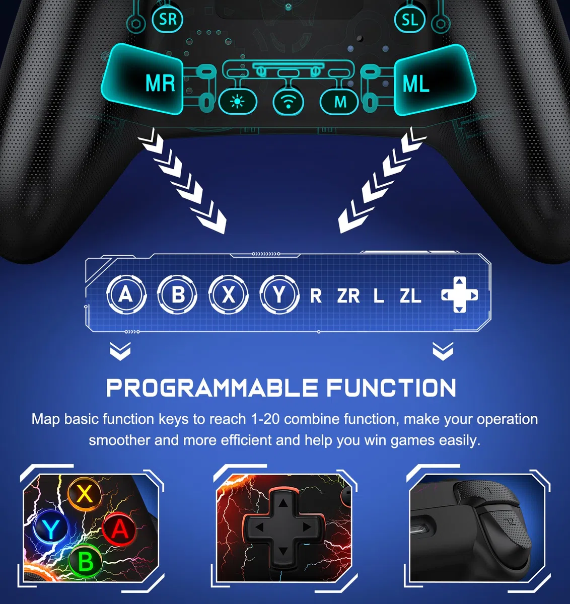 ALEEMTRY Controller Switch Wireless per Switch/Lite/OLED, Switch Controller con Pulsanti Programmabili e di Sincronizzazione/Giroscopio a 6 Assi/Turbo(Modello di Fulmine)
