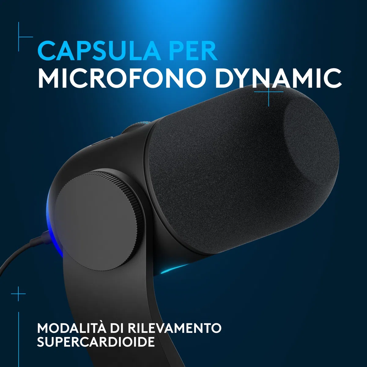 Logitech G Yeti GX Dynamic Microfono a condensatore RGB per gaming con LIGHTSYNC, microfono USB per streaming, supercardioide, Plug and Play USB per PC/Mac - Nero
