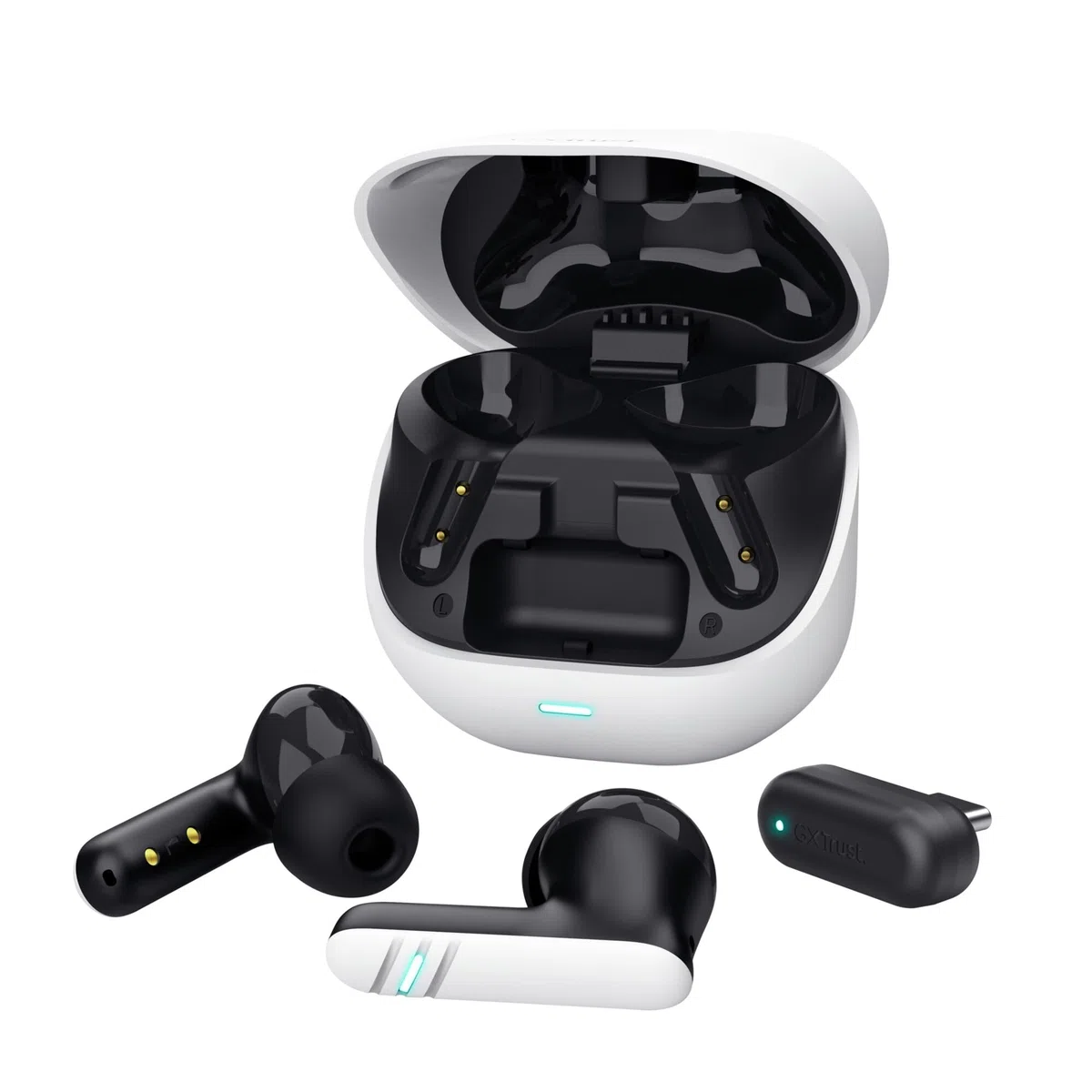GXTrust 409 Oxxie In Ear Cuffie Bluetooth Gaming PS5 Switch PC Mobile, Auricolari Bluetooth o Ricevitore USB-C 2,4 Ghz Bassa Latenza, 4 microfoni ENC, 25 Ore di Autonomia, Earphones Wireless, Bianco