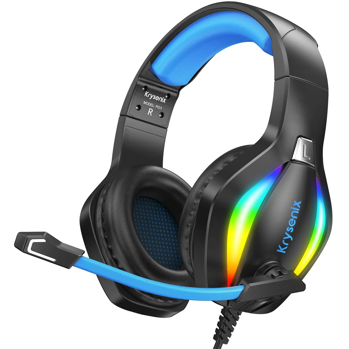 Krysenix PG1 Cuffie Gaming per PS4, PS5, PC, Nintendo Switch, Xbox, Cuffie con Microfono Stereo AI, Cuffie con jack da 3,5 mm e Luce RGB, Nero/Blu