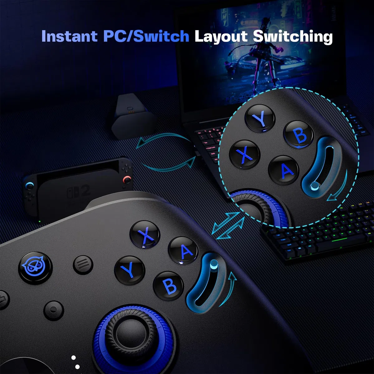 NYXI Controller per PC con TMR Joystick a Tensione Regolabile, ABXY Intercambiabili per Layout PC/Switch, Hall Grilletti Dual-Mode, 1200mAh Batteria, per PC/Switch/iOS/Android/TV, Versione Avanzata