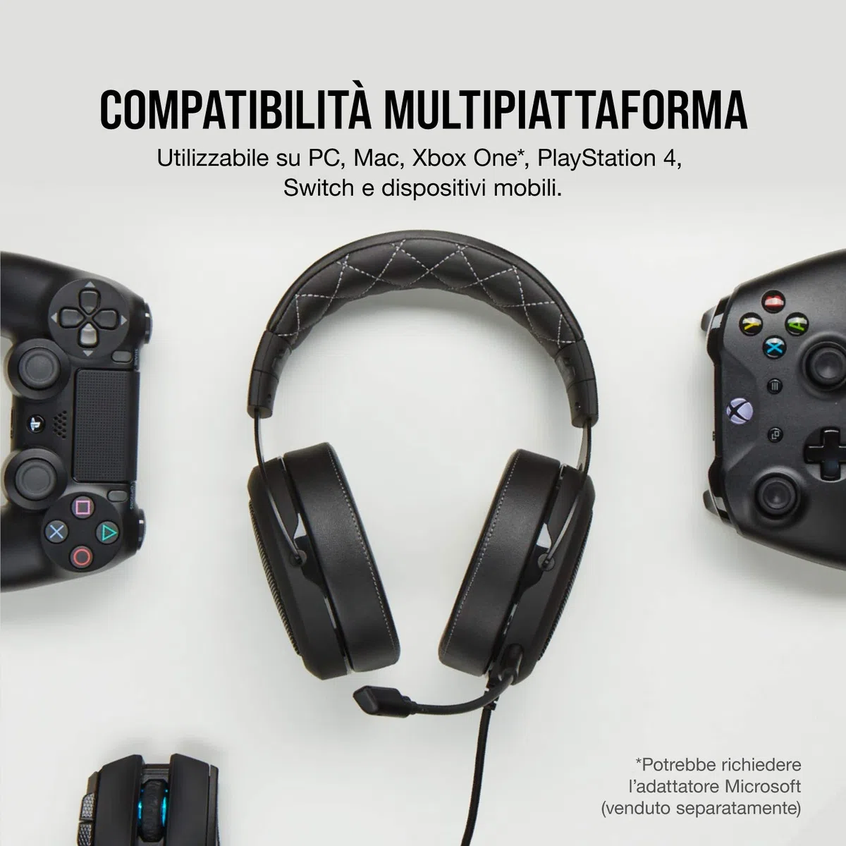 Corsair HS60 Pro Surround Cuffie Gaming con Microfono, Audio 7.1, Memory Foam, Rumore, Nero