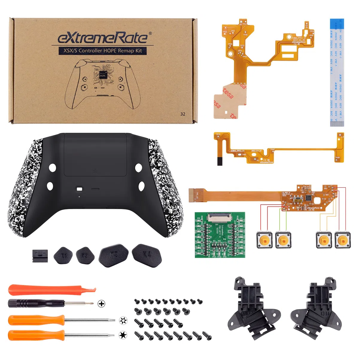 eXtremeRate HOPE Remap Kit Programmabile per Xbox Series X S Controller Scheda&Cover Posteriore&Grip&Tasti Posteriori per Xbox Core Joystick(Model 1914)-Bianco Antiscivolo