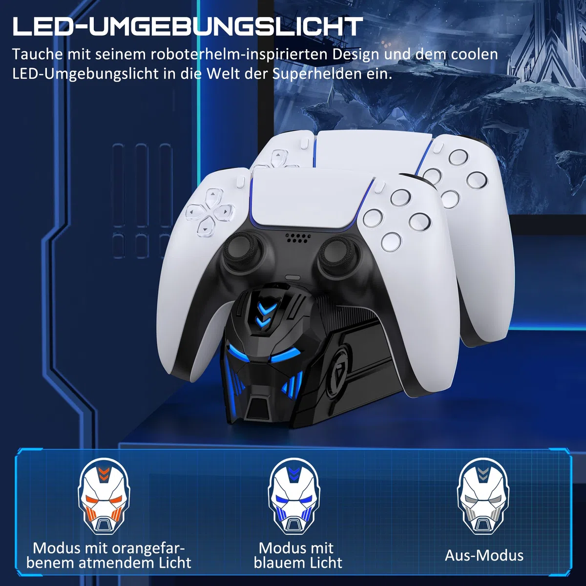Caricatore Joystick PS5, Accessori PS5 con Aspetto Tecnologicamente Interessante/Ricarica Rapida/Indicatori LED e Segnali Acustici, Base Ricarica Dual PS5 Controller/Edge Controller(Nero)