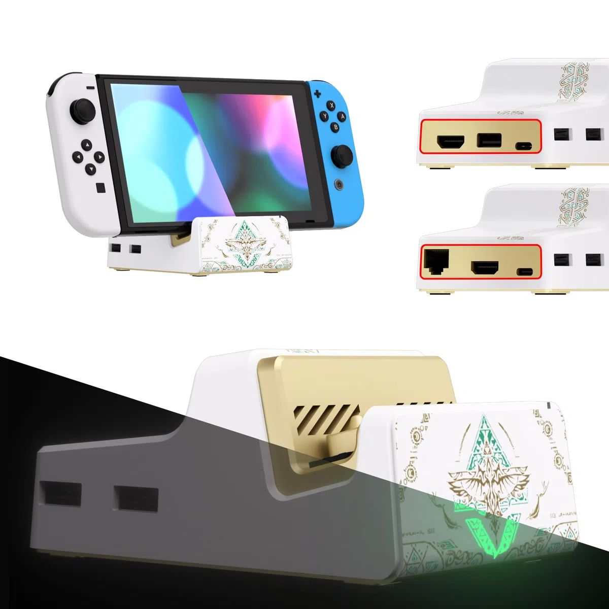 eXtremeRate AiryDocky DIY Kit Cover Scocca per Nintendo Switch/OLED,Mini Dock Portatile Custodia Guscio per Nintendo Switch/OLED-Solo Cover,Senza Dock&Circuiti-Totem del Regno Bianco
