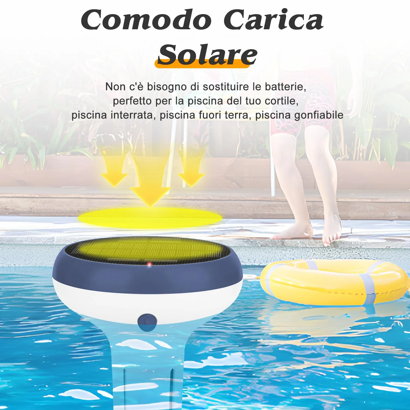 UIUZMAR Misuratore di Cloro e pH Piscina WiFi, Analizzatore Intelligente 7 in 1 per Acqua Salata e Piscina, Misura pH, Cloro Residuo, Sale, ORP, EC, TDS, Temperatura, con Ricarica Solare