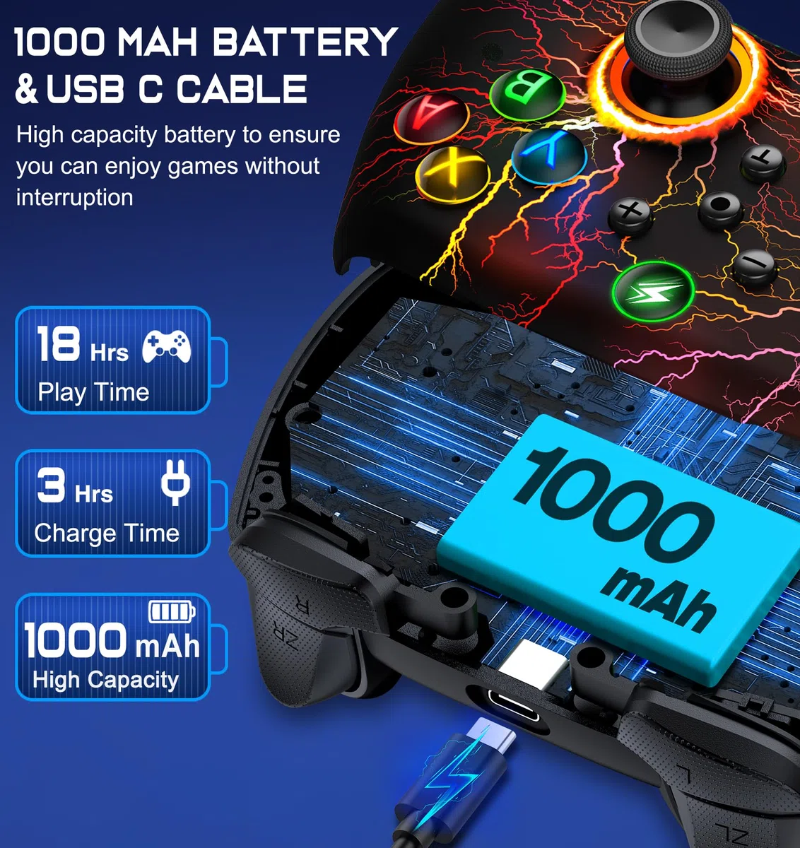 ALEEMTRY Controller Switch Wireless per Switch/Lite/OLED, Switch Controller con Pulsanti Programmabili e di Sincronizzazione/Giroscopio a 6 Assi/Turbo(Modello di Fulmine)