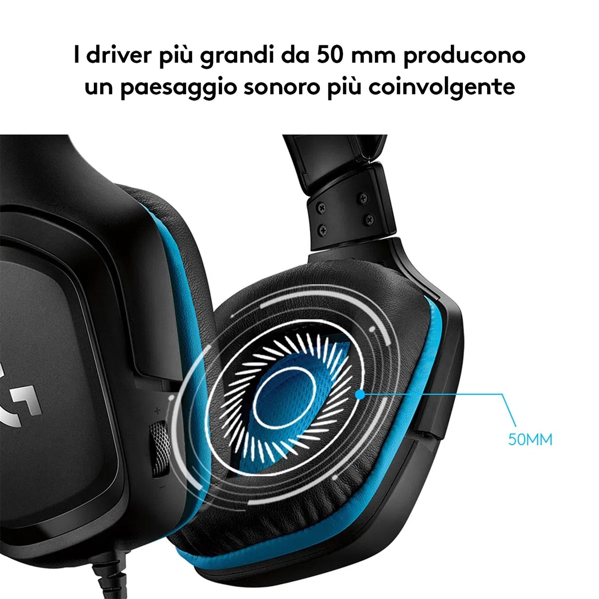 Logitech G G432 Cuffie Gaming Cablate, Audio Surround 7.1, Driver 50 mm, Jack USB 3.5 mm, Microfono Flip-to-Mute, Nero/Blu