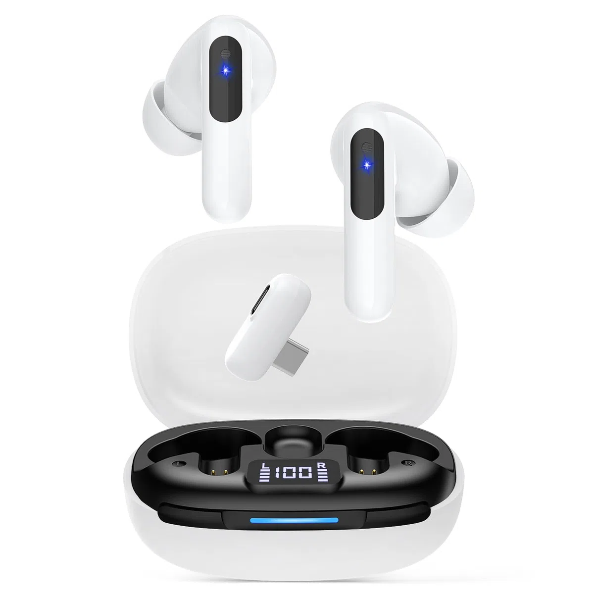 Bluetooth 5.3 Gaming Earbuds 2.4 GHz USB C & A in-Ear Headset for PS5/PC/VR/Switch ENC Mic 20ms 36h Touch Control bianco