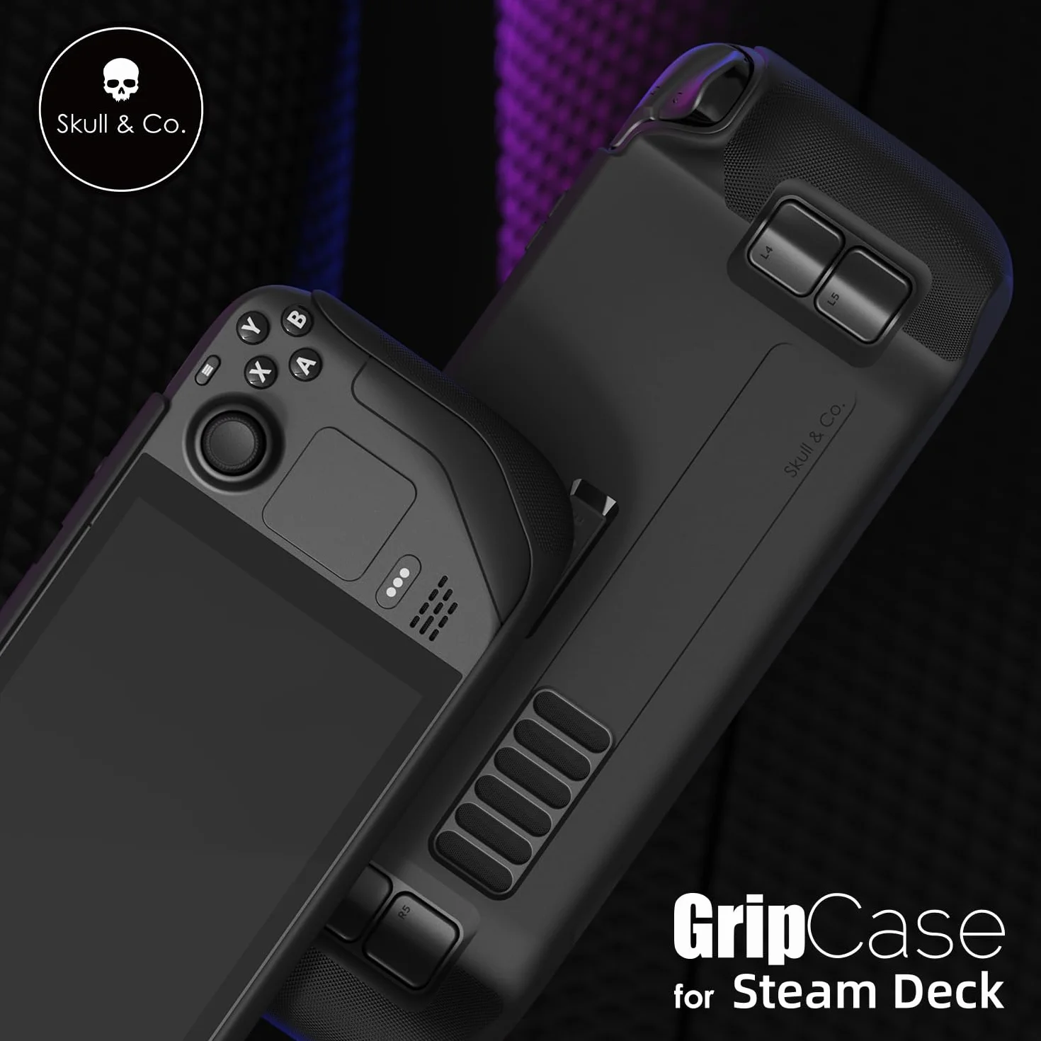 Skull & Co. GripCase SD Bundle for Steam Deck/OLED: A Soft Protective Case with Textured Grips Full Protection and Stand, Shock-Absorption Non-Slip and Anti-Scratch Cover Design (with Carrying Case)