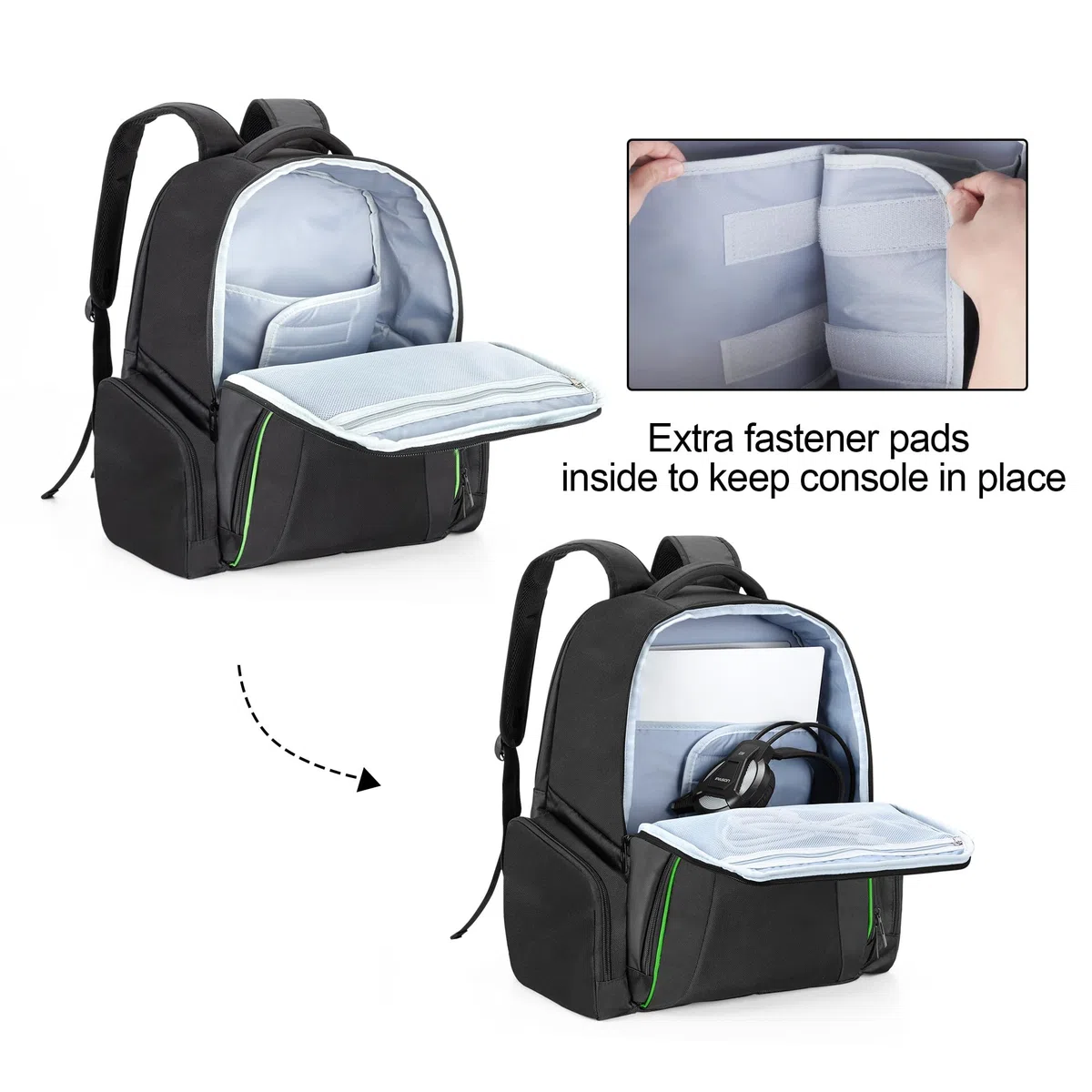 CURMIO Zaino da Viaggio per Xbox Series S, PS5, PS4, Verde - Custodia da Trasporto Console e Accessori