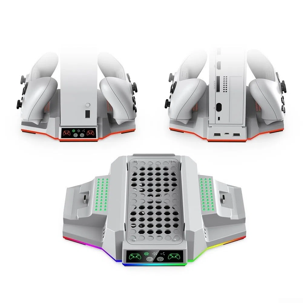Stazione di Ricarica Doppio Controller con Ventole e Luci LED RGB per Xbox Series S, Supporto Console Nero