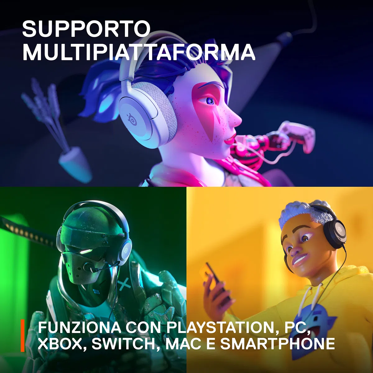 SteelSeries Arctis Nova 1P Cuffie da gaming multisistema Driver Hi-Fi Audio spaziale 360° Memory Foam Bianco