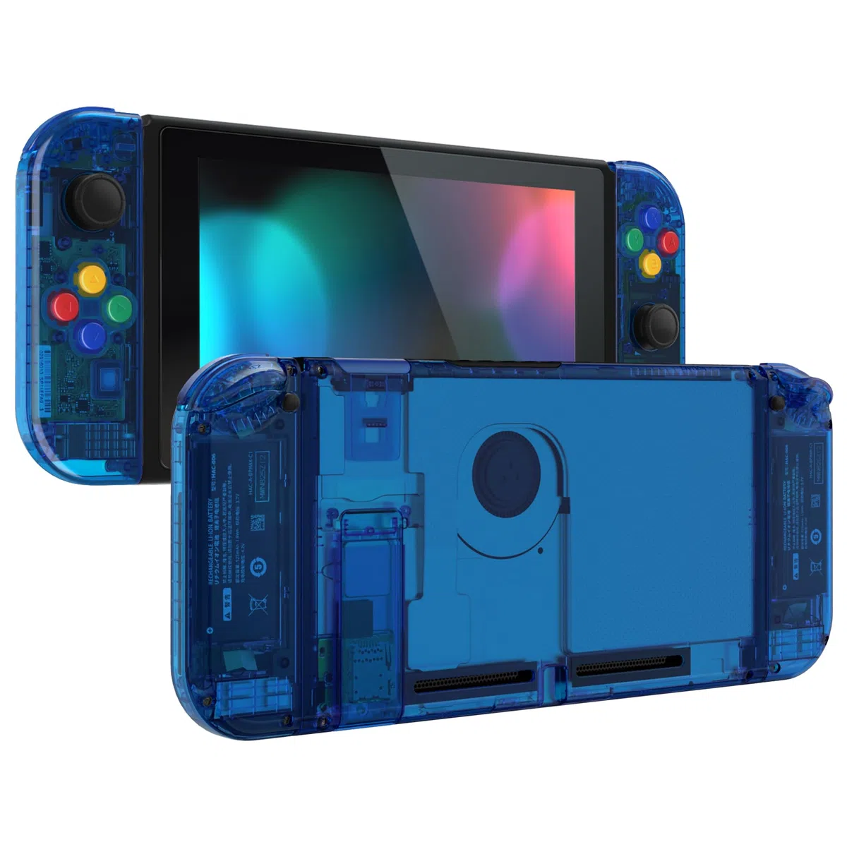 eXtremeRate Cover per Nintendo Switch,Custodia Coperatura Tasti Pulsanti Colorati DIY Ricambio per Joycon,Senza Console e Controller-Trasparente Blu