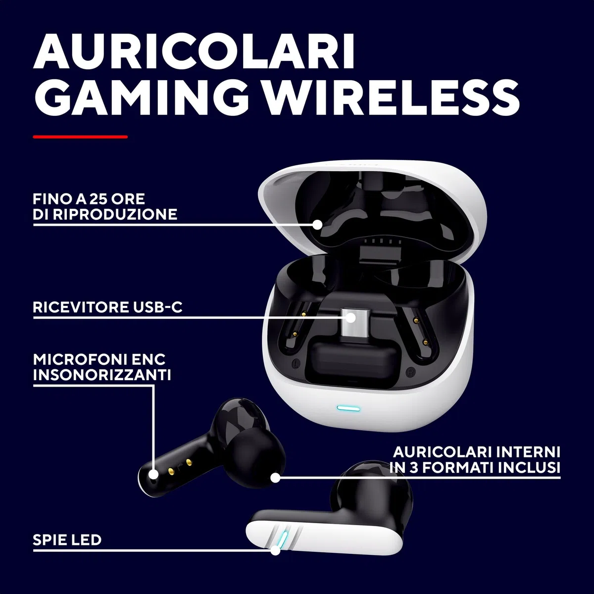 GXTrust 409 Oxxie In Ear Cuffie Bluetooth Gaming PS5 Switch PC Mobile, Auricolari Bluetooth o Ricevitore USB-C 2,4 Ghz Bassa Latenza, 4 microfoni ENC, 25 Ore di Autonomia, Earphones Wireless, Bianco