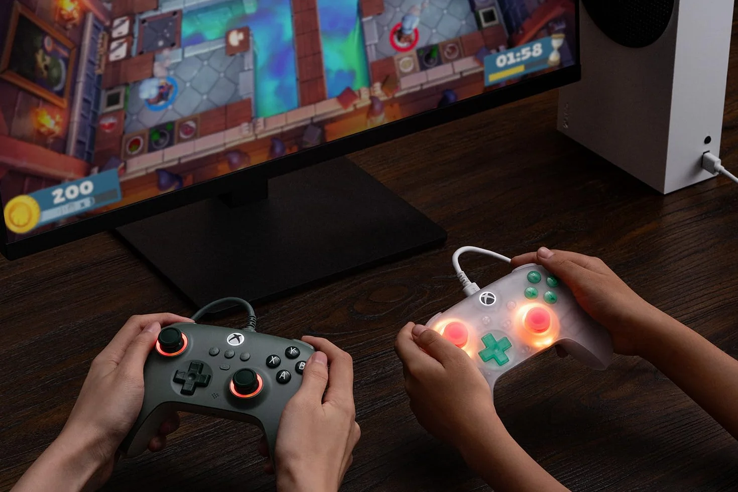 8Bitdo Ultimate Mini Wired Controller for Xbox with RGB Lighting Fire Ring, Hall Effect Joysticks and Triggers, for Xbox Series X|S, Xbox One, Windows 10/11 - Officially Licensed (Translucent Pink)