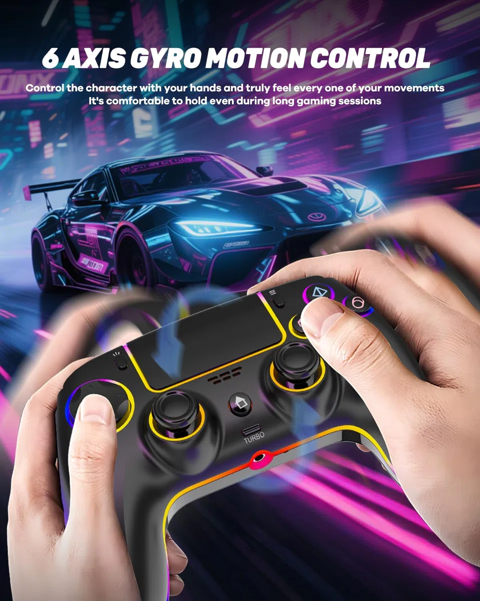 Controller Wireless Pro per PS5 PC MAC Steam Deck Gamepad 7 Colori RGB Personalizzabili Joystick Grilletti Effect Hall Turbo Giroscopio 6 Assi Programmabile Doppia Vibrazione Batteria 1500 mAh