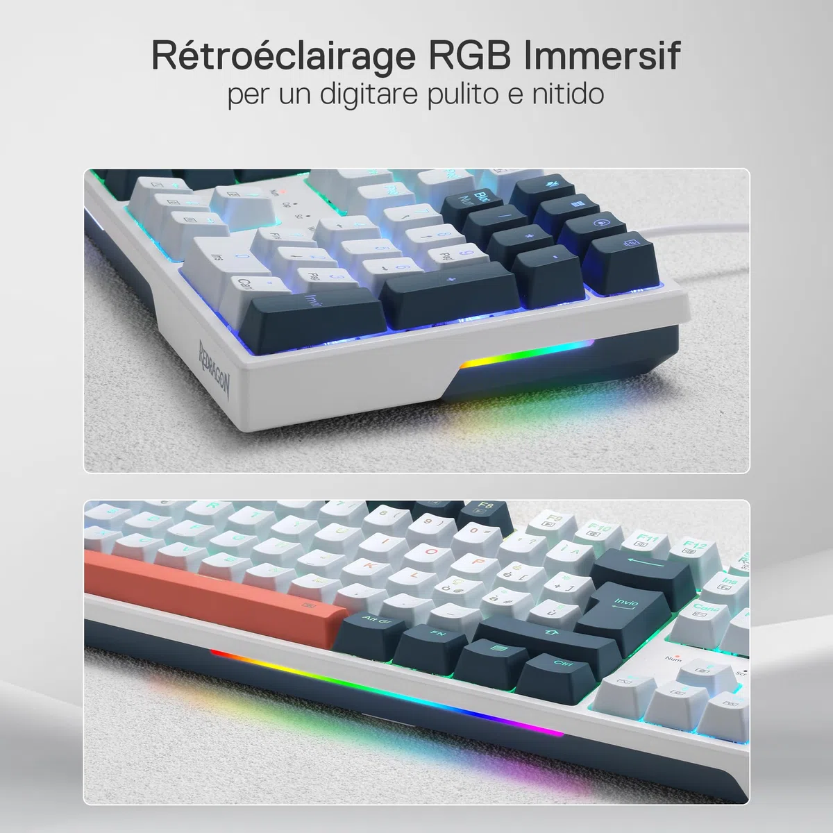 Redragon K668 RGB Tastiera Gaming Meccanica Cablate 109 Tasti Hot-Swappable Interruttori Rossi QWERTY Italiano