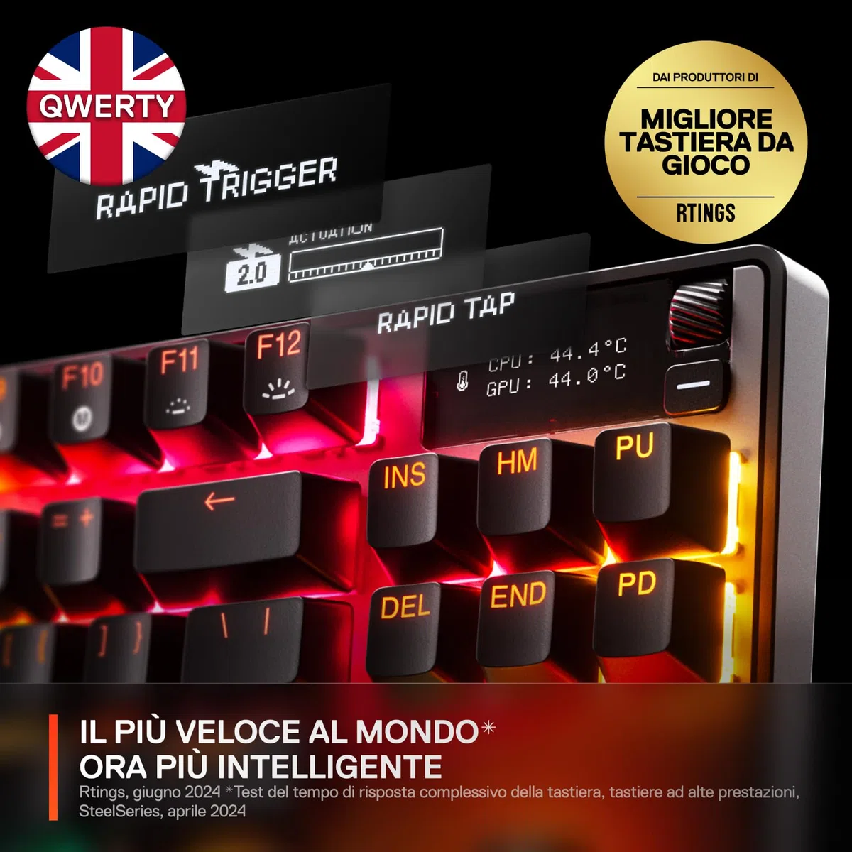 SteelSeries Apex Pro TKL Gen 3 Tastiera Meccanica Gaming HyperMagnetic OmniPoint 3.0 Switch Attuazione Regolabile Innesco Rapido Tocco Rapido SOCD OLED RGB USB-C UK QWERTY