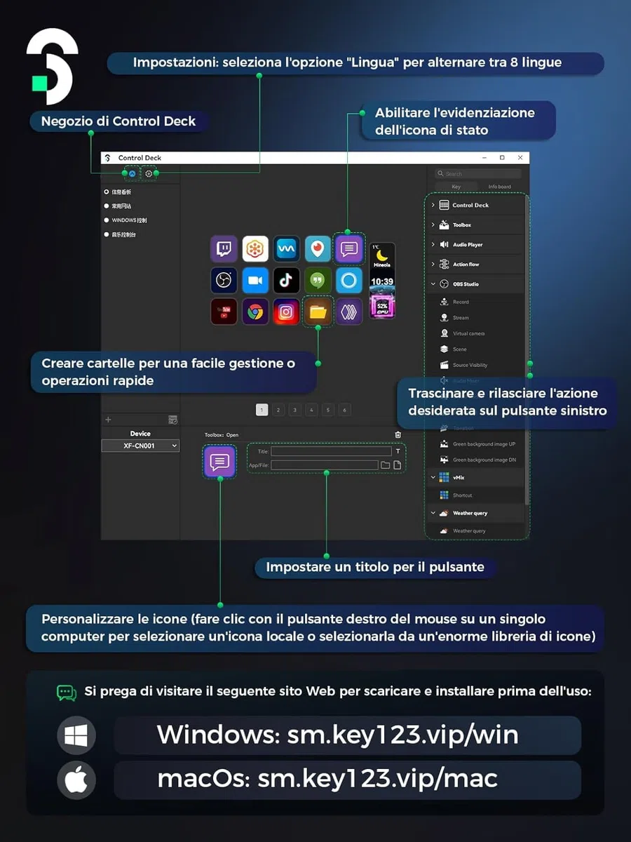 SOOMFON Stream Controller Deck V.2024, 15 Macro Pulsanti LCD Personalizzabili per OBS, Twitch, YouTube, Live-Streaming