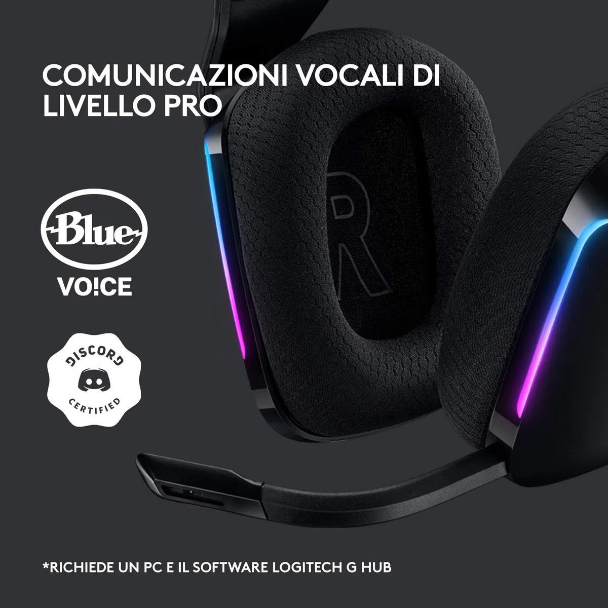 Logitech G733 LIGHTSPEED Wireless Gaming Headset with Microphone, LIGHTSYNC RGB, Blue VO!CE, PRO-G Audio - Nero