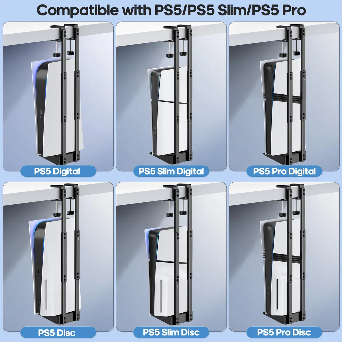PS5 Supporto Sotto la Scrivania Verticale per P5/Slim/Pro, Accessori Salvaspazio per Playstation 5 Disc & Digital