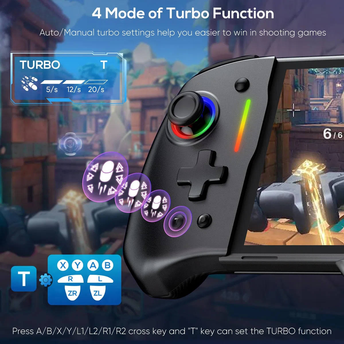 Controller per Nintendo Switch/OLED, RGB Monoblocco Joypad per Joy-Con con TURBO Regolabile, Dual Motor Vibration, Pro Controller per Gaming