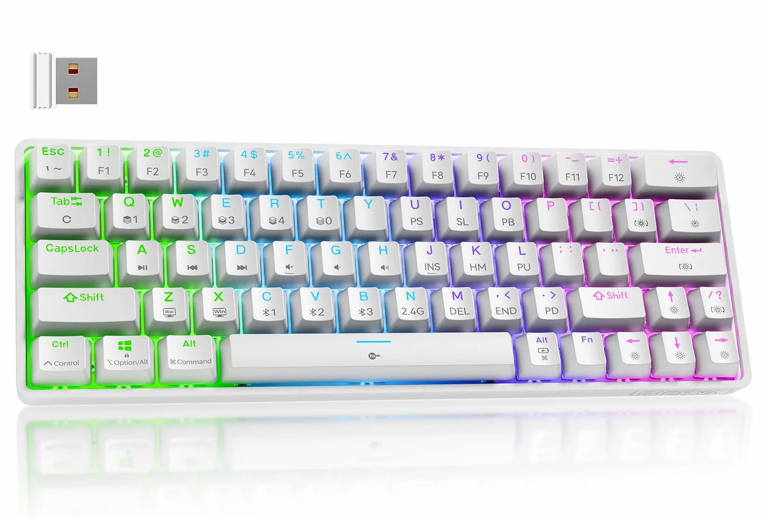 Dierya DK63 Tastiera Gaming Wireless Meccanica 60% 2.4Ghz Bluetooth Type-C RGB Retroilluminazione Bianco