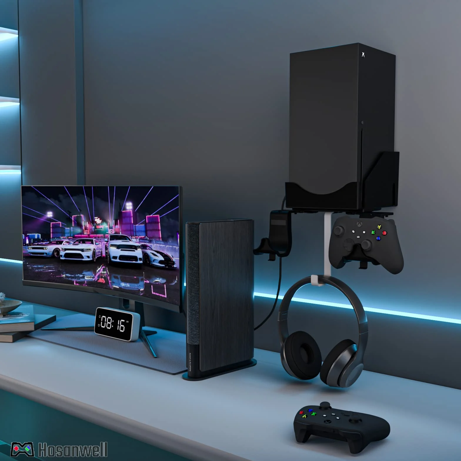 Hosanwell Supporto da Parete Xbox Series X Staffa per Console, Cuffie e Controller