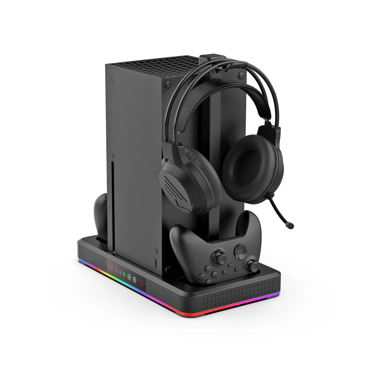 Base di raffreddamento RGB con ventola per Xbox Series X/S, caricatore controller e supporto cuffie (Nero)