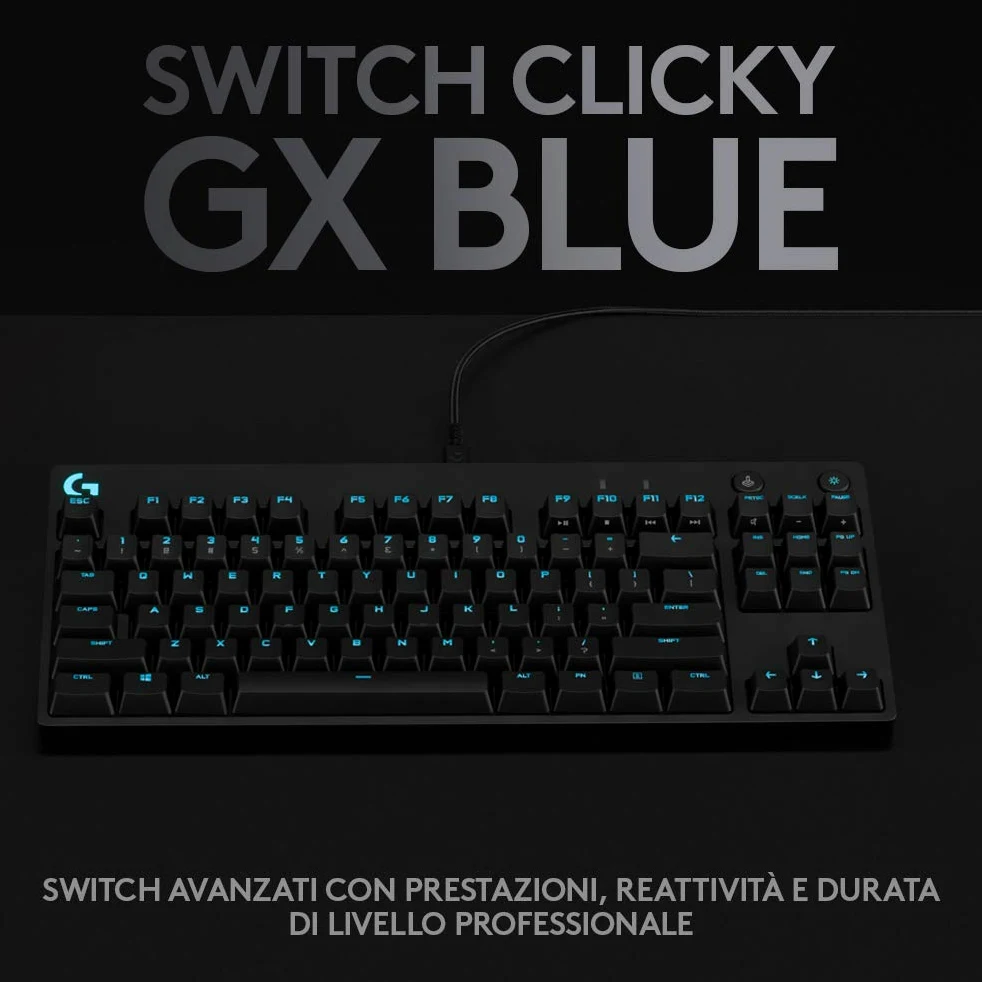 Logitech G PRO TKL Tastiera Gaming Meccanica GX Blue Clicky Switch LIGHTSYNC RGB Tenkeyless Nero